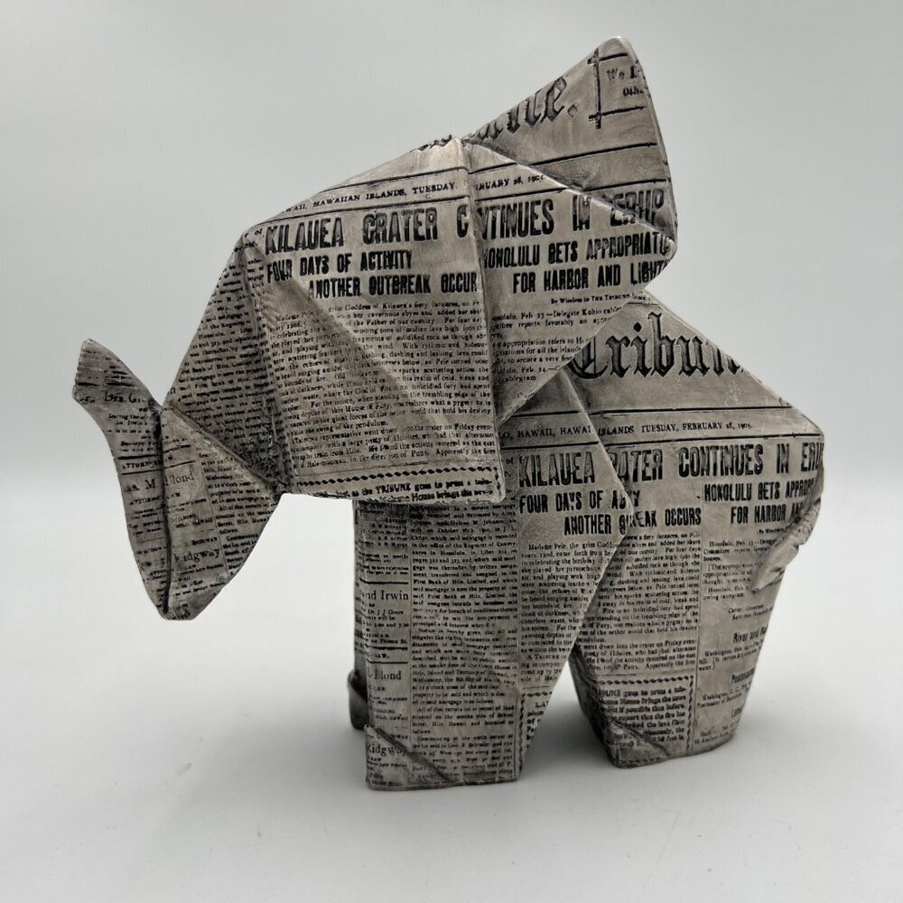 Origami Style Elephant Figurine ~ Vintage 9" Polymer Resin Copy Hilo Tribune Haw